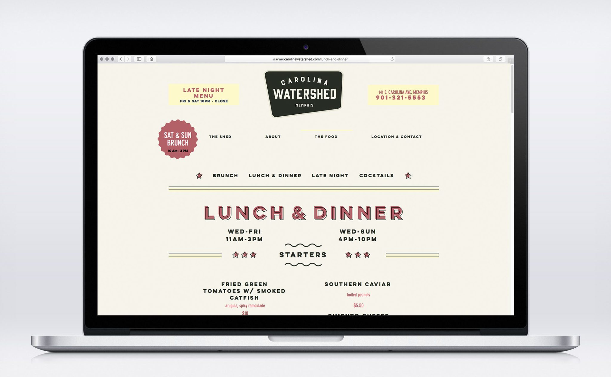 Online menu design for Carolina Watershed (Restaurant)